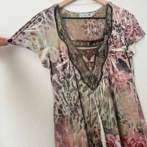 Y2K Unity World Wear Womens Pink Top Cut Out Short Sleeve Size Petite Medium - Picture 5 of 10